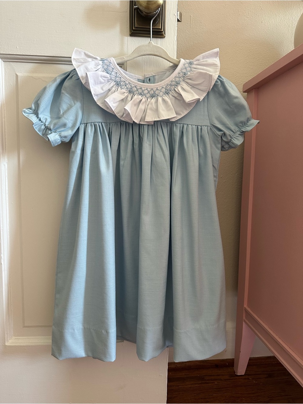 Cecil & Lou - Light Blue Smocked Ruffle Collar Dress - Size 5T